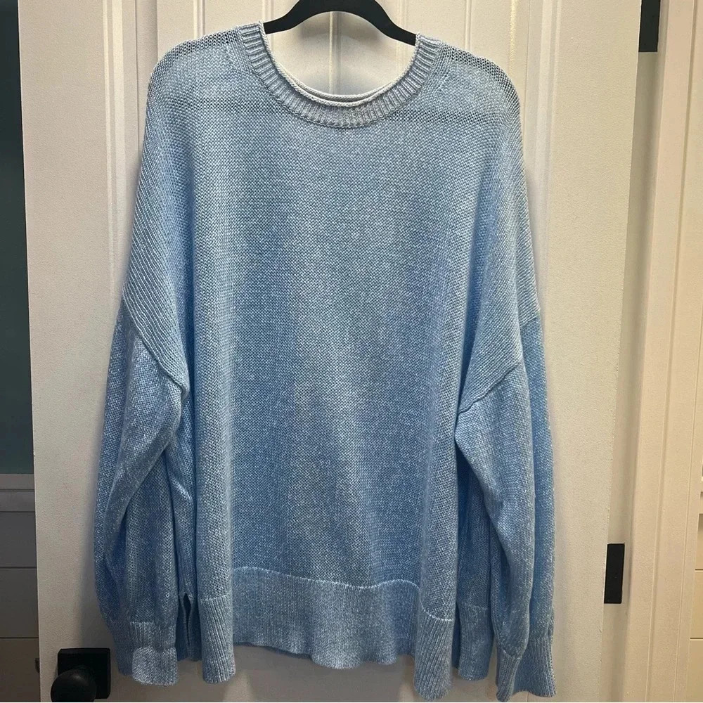J. Crew Marled Blue Long Sleeved Drop Shoulder‎ Linen Blend Sweater. Size 2X.